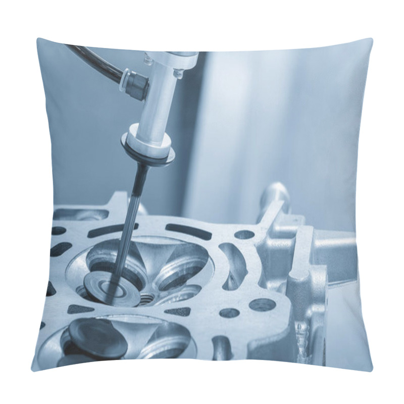 Personality  The Intake And Exhaust Vale Assembly Process By Robotic System In The Light Blue Scene. Autonomous Automotive Parts Manufacturing Process By Robotic System. Pillow Covers