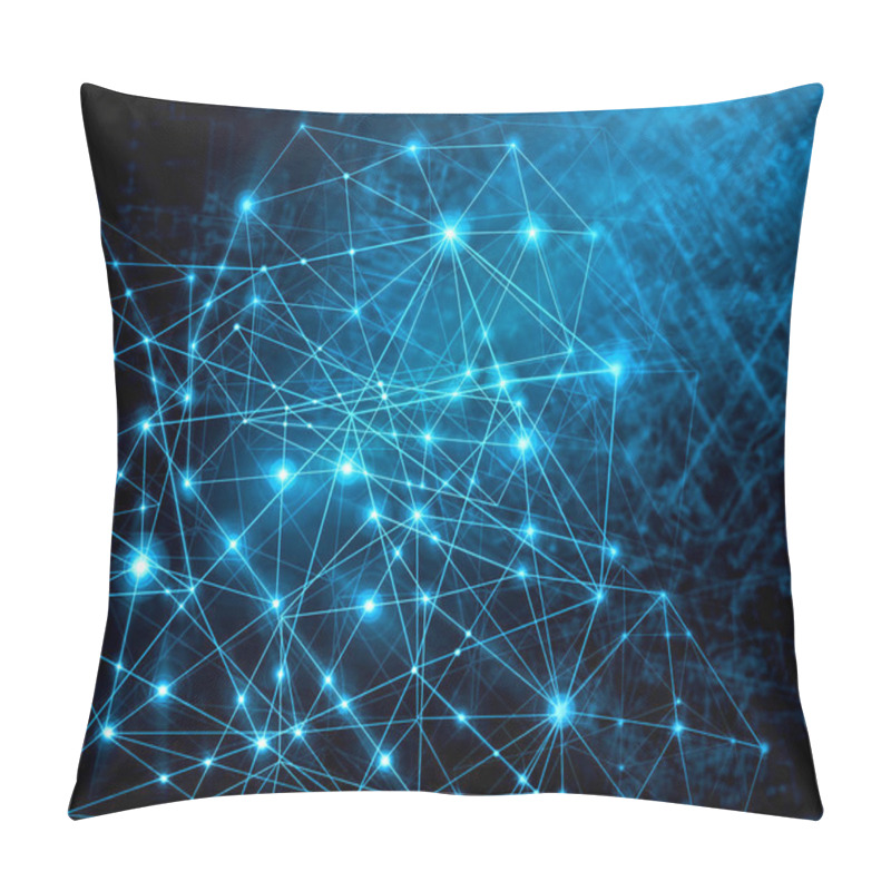 Personality  Abstract Background With Connected Lines And Dots For Your Design. Smooth Lines, Beautifully Intertwined, Shining Dots And Flashes On A Dark Background Pillow Covers