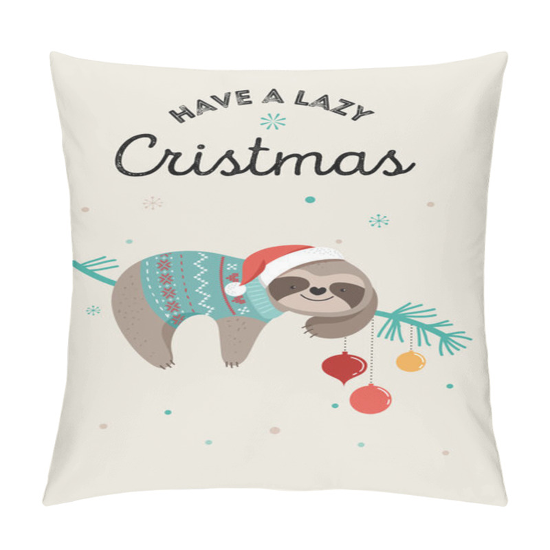 Personality  Cute Sloths, Funny Christmas Illustrations With Santa Claus Costumes, Hat And Scarfs, Greeting Cards Set, Banner Pillow Covers