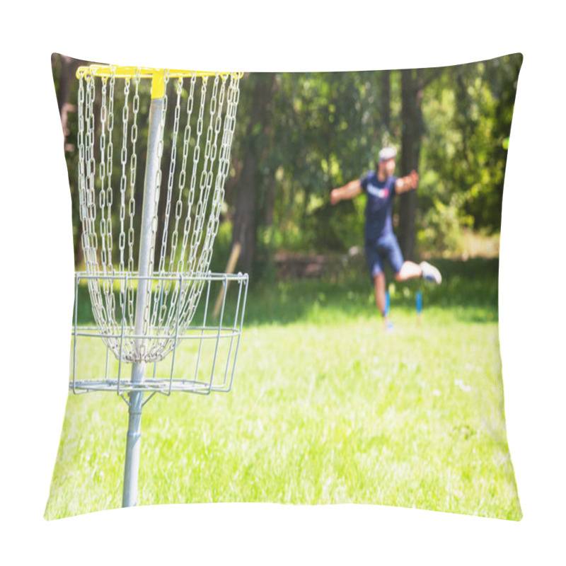 Personality  Man Playing Flying Disc Golf Sport Game In The City Park Or Nature Pillow Covers