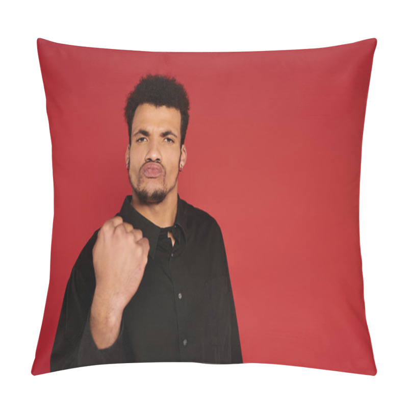 Personality  A Young Handsome Man Strikes A Confident Pose Showing Determination And Strength In The Studio. Pillow Covers