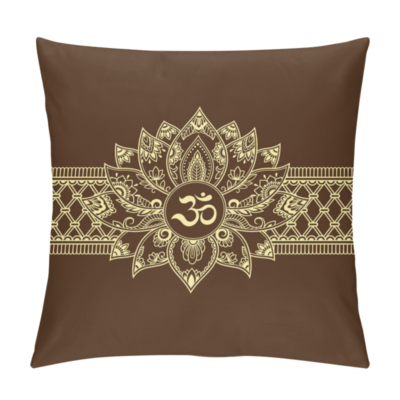 Personality  Mehndi Lotus Flower Pattern With Mantra OM Symbol And Border For Henna Drawing And Tattoo. Decoration Mandala In Ethnic Oriental, Indian Style. Pillow Covers