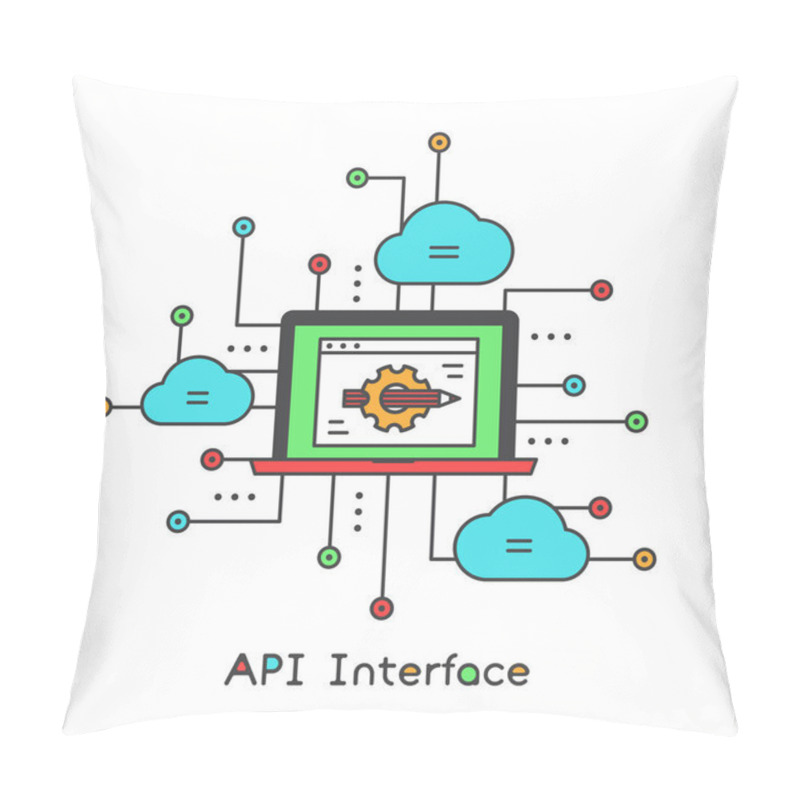 Personality  API Interface Customisation And Adaptation Using Servers Machine Learning And Cloud Database Vector Icon Illustration Pillow Covers