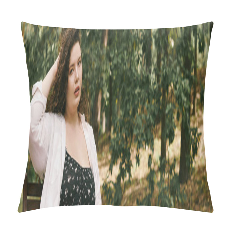 Personality  A Beautiful Plus Size Woman Relaxes In A Peaceful Field, Surrounded By Vibrant Greenery. Pillow Covers