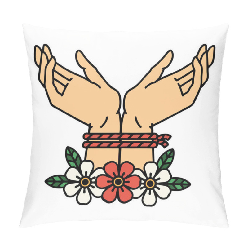 Personality  Tattoo In Traditional Style Of Hands Tied Pillow Covers