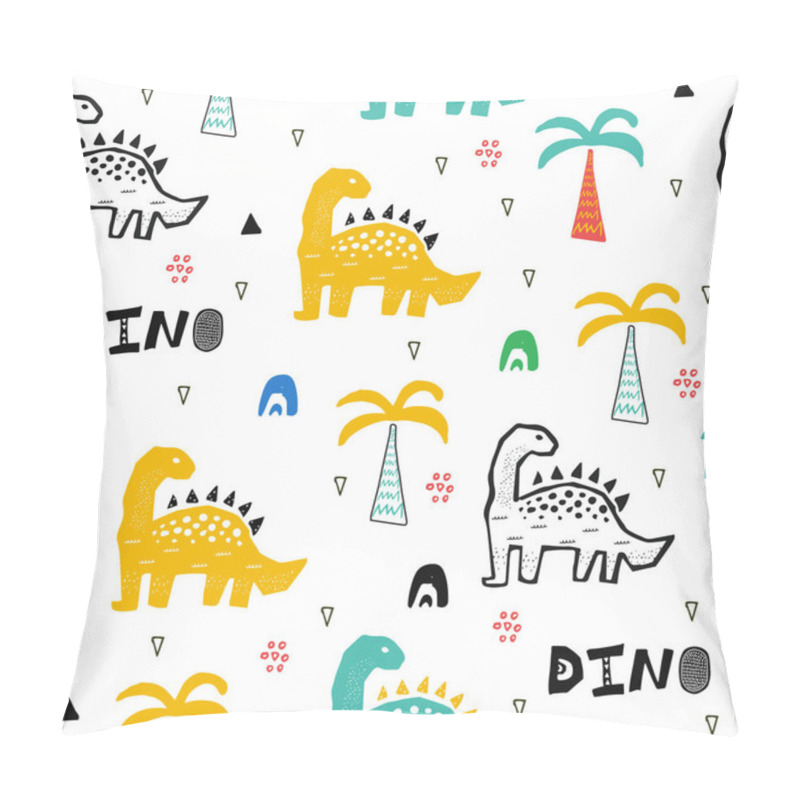 Personality  Hand Drawn Seamless Pattern With Dinosaur In The Wild Safari Firest. Cute Illustration For Nursery,textile, Kids Fashion. Pillow Covers