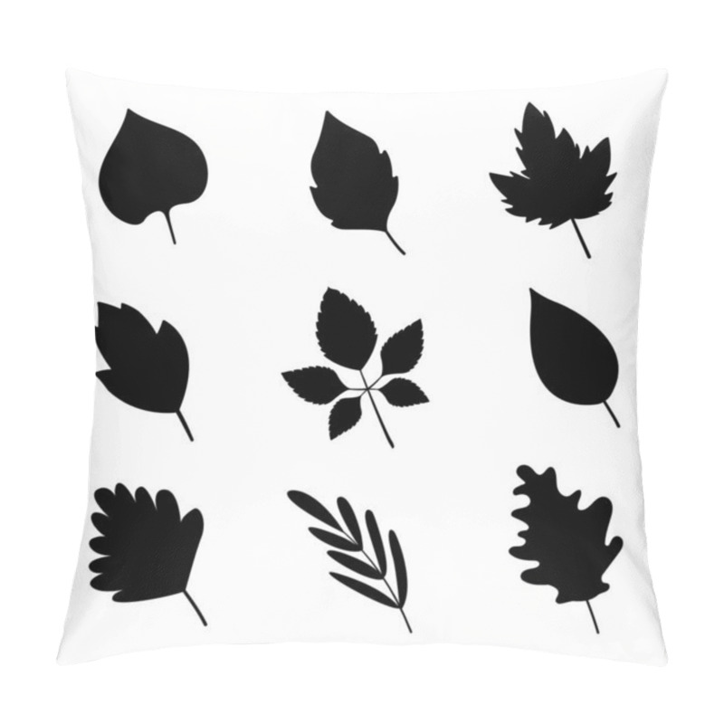 Personality  Set Of Black Silhouettes Of Different Leaves. Pillow Covers