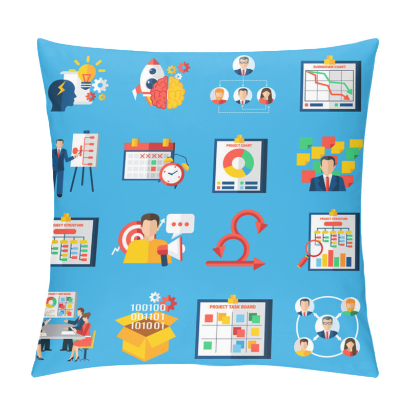 Personality  Scrum Agile Development Flat Icons Set Pillow Covers