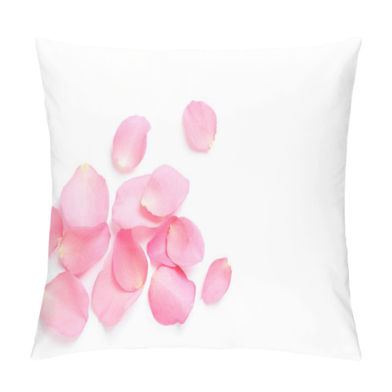 Personality  Fresh Pink Rose Petals On White Background, Top View Pillow Covers