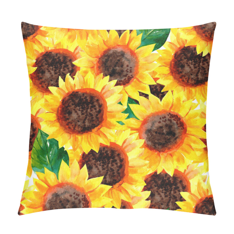 Personality  Watercolor Seamless Pattern With Sunflowers And Green Leaves On A White Background. Summer Illustration.  Pillow Covers