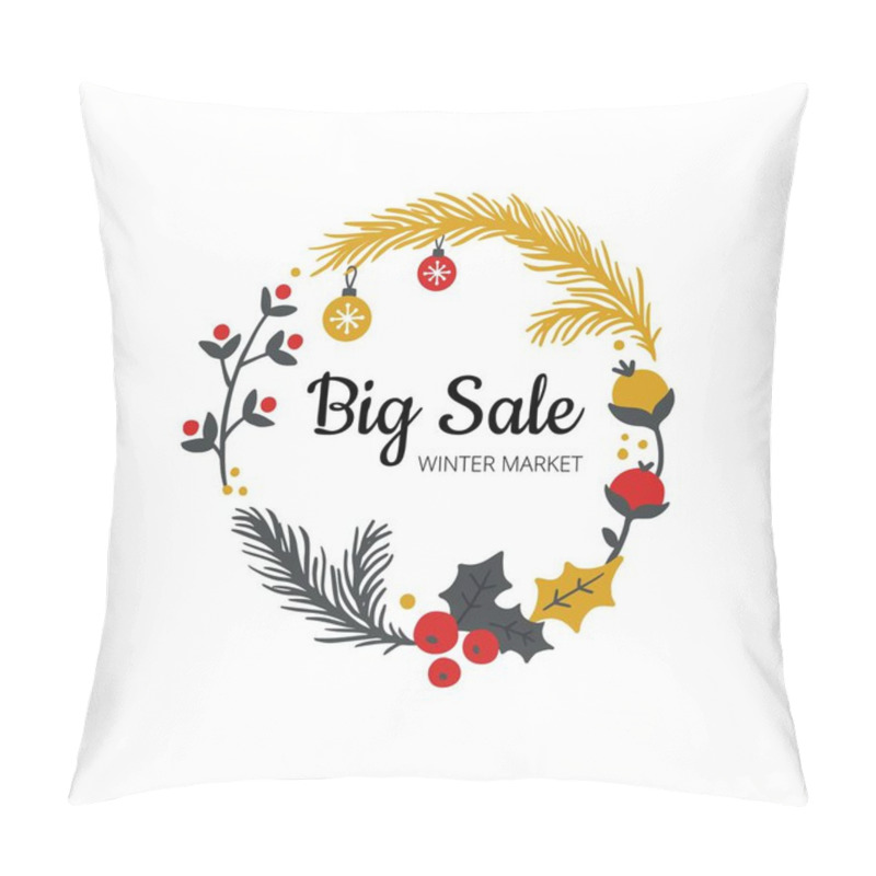 Personality  Stylish Hand-drawn Winter Sell-out Banner. Vector Illustration On Christmas Theme With Branches, Balls, Cones And Fir. Great For Advertising, Site, Banner Or Email. Pillow Covers