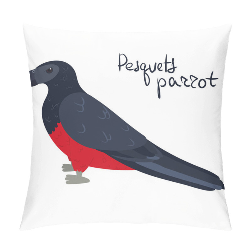 Personality  Pesquets Parrot, Also Known As The Dracula Or Vulturine Parrot In Cartoon Style On White Background. Psittrichas Fulgidus Pillow Covers