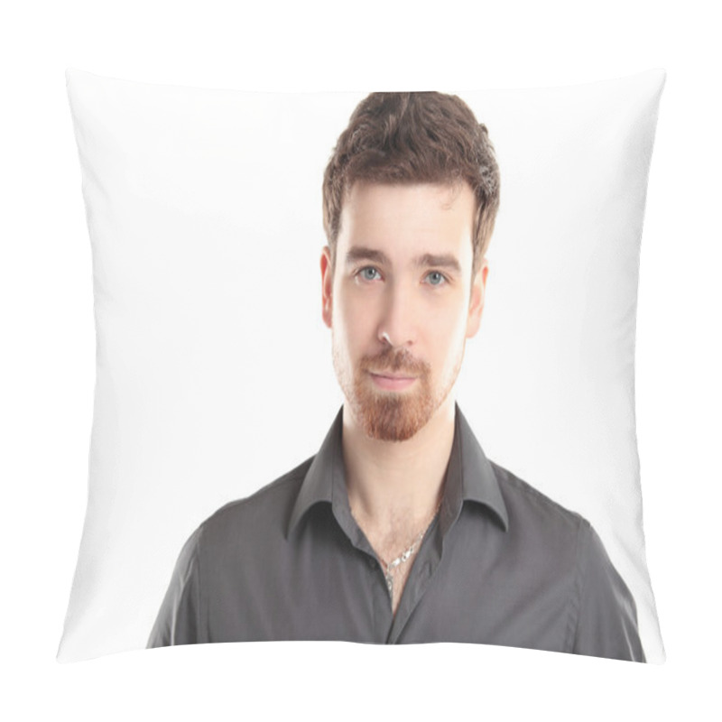 Personality  Portrait Of Happy Smiling Man, Isolated On White Pillow Covers