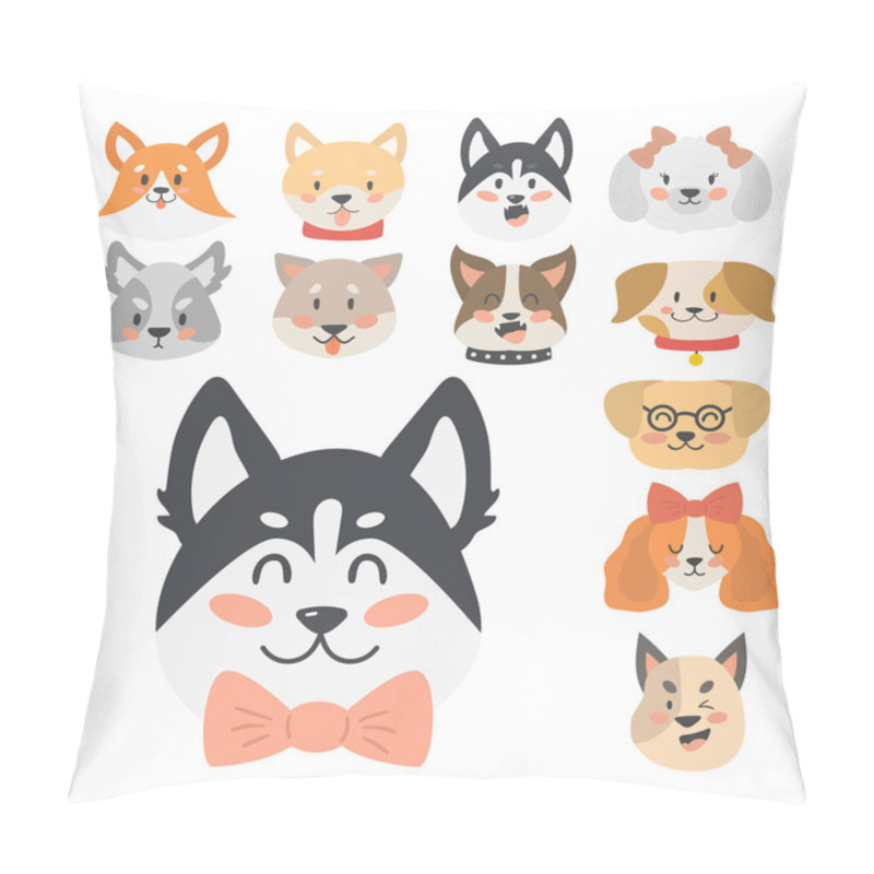 Personality  Funny Cartoon Dog Character Heads Bread Cartoon Puppy Friendly Adorable Canine Vector Illustration. Pillow Covers