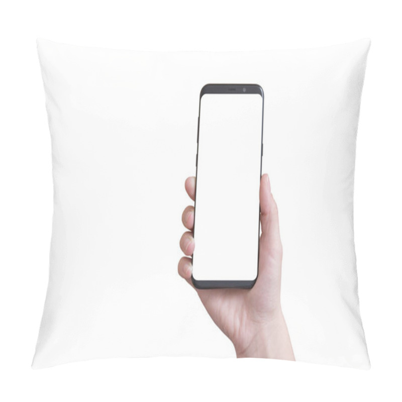 Personality  Isolated Modern Smart Phone With Round Edges In Woman Hand. Pillow Covers