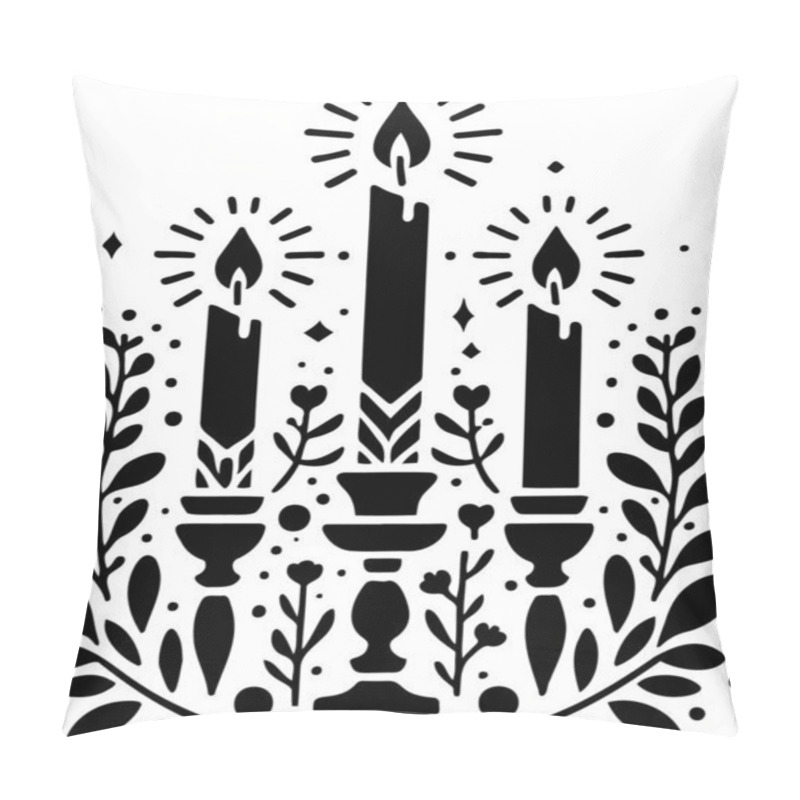 Personality  Three Burning Candles With Floral Ornaments In Silhouette Style Pillow Covers