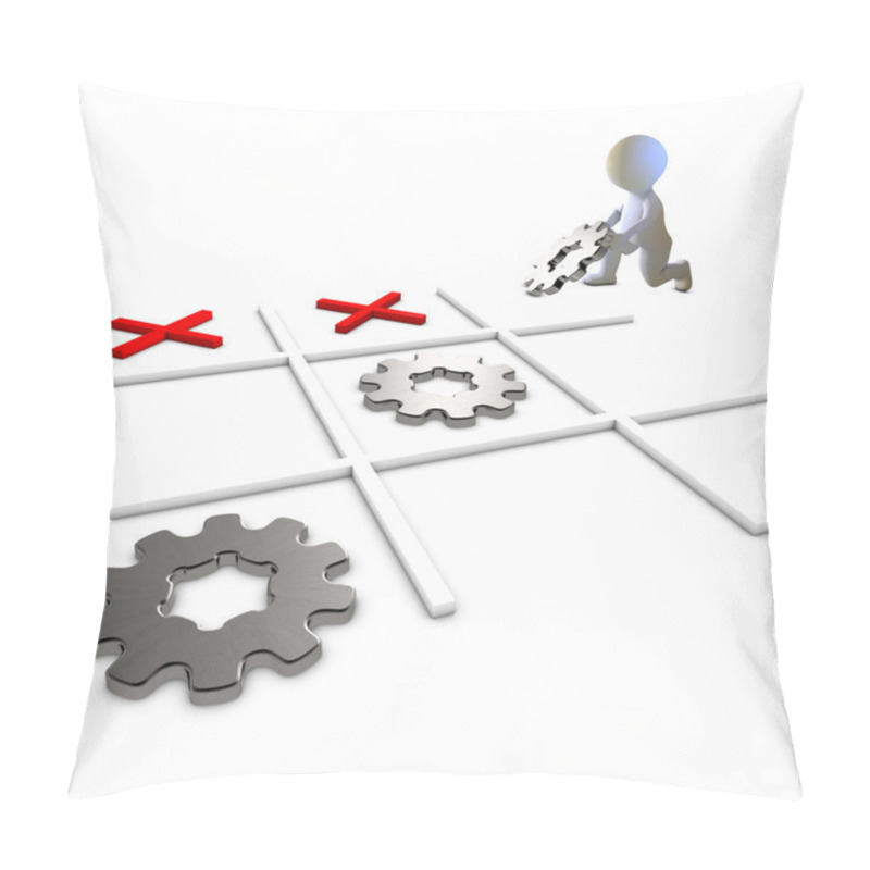 Personality  A Character Playing And Winning Tic Tac Toe With Gears Pillow Covers