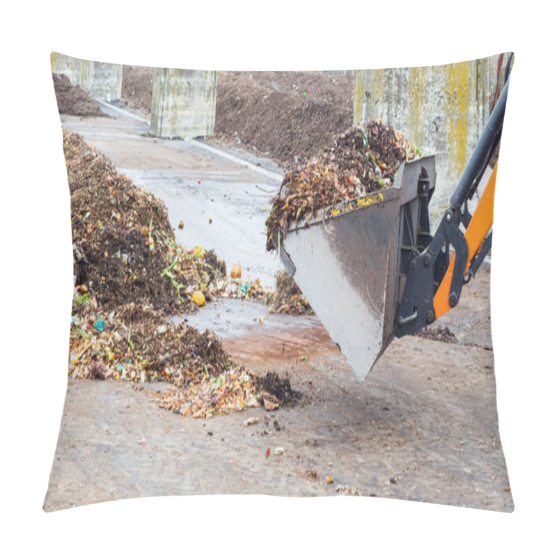 Personality  Industrial Compost Plant. Earth Mover Working With Pile Of Compost In Industrial Facility. Turning Organic Waste To Compost Soil. Pillow Covers