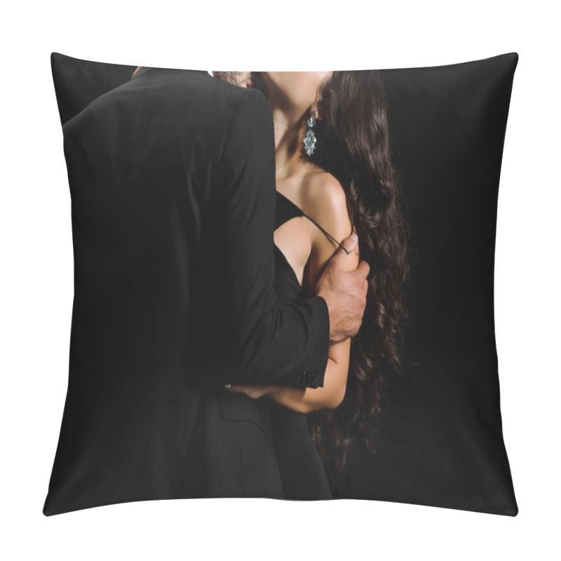 Personality  Cropped View Of Bearded Man Undressing Young Woman Isolated On Black  Pillow Covers