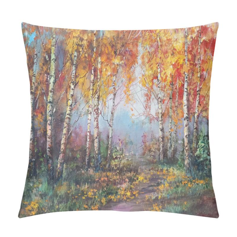 Personality  Autumn Birches. Painting. The Picture Was Painted With Artistic Paints. Pillow Covers