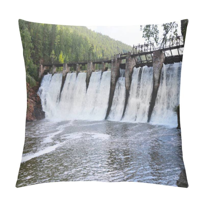 Personality  Summer Landscape Of The Old Dam On The River On A Background Of Mountains And Woods On A Sunny Day  Pillow Covers