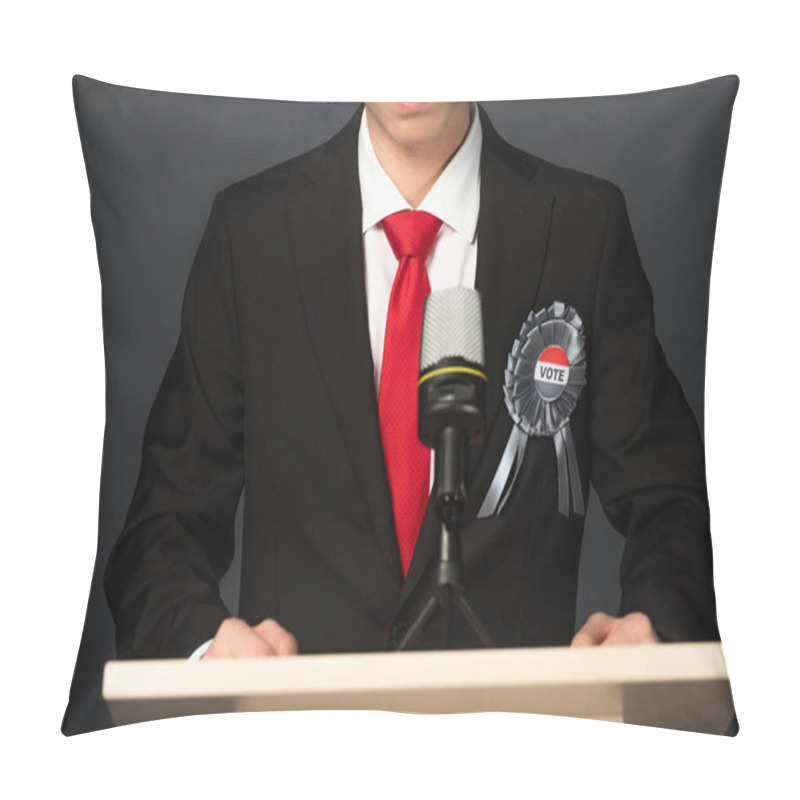 Personality  Cropped View Of Man On Tribune On Black Background Pillow Covers