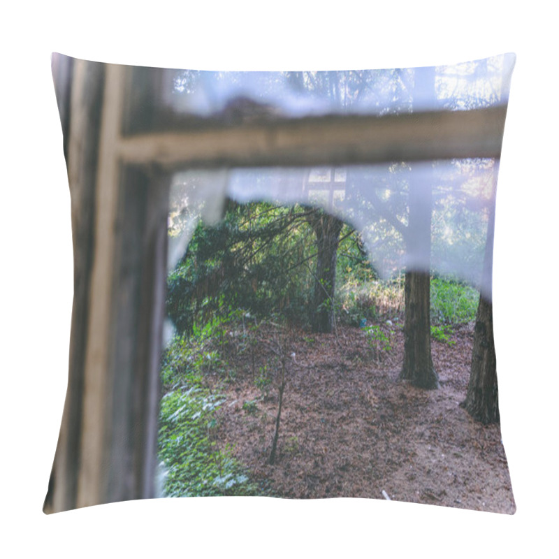 Personality  Look Through An Old Destroyed Window Pillow Covers