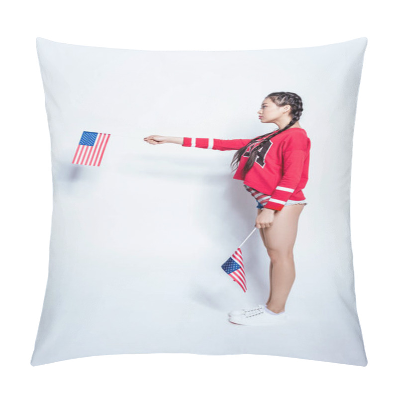 Personality  Asian Girl With American Flags Pillow Covers