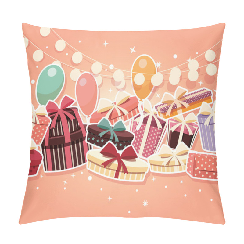 Personality  Birthday Background With Sticker Presents And Balloons Pillow Covers