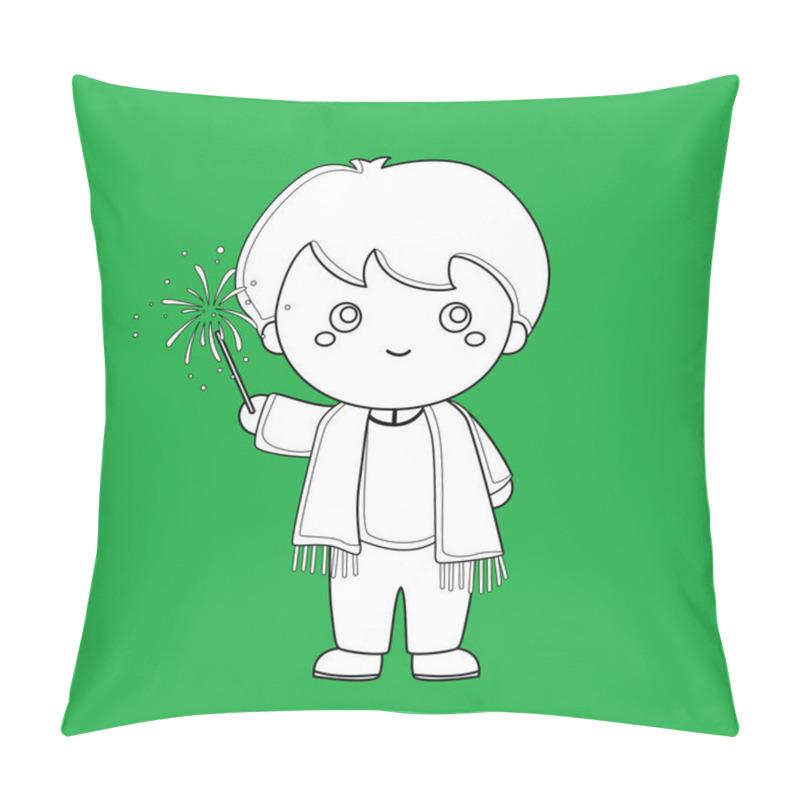 Personality  Diwali India Deepavali Traditional Costume Fashion Culture Kids Boy Couple Holiday Celebration Cartoon Digital Stamp Outline Pillow Covers