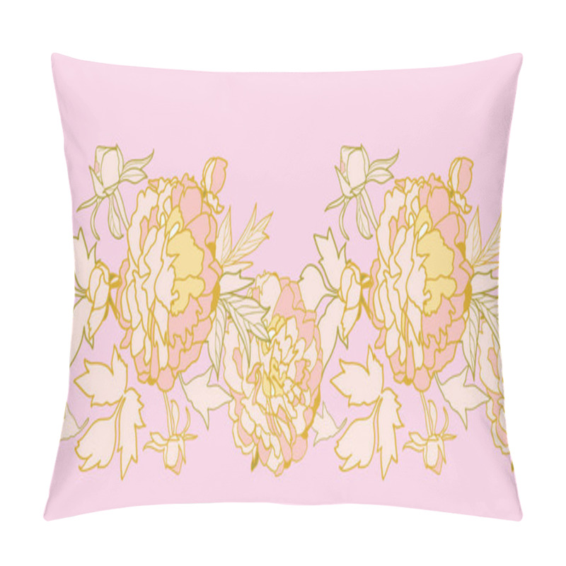 Personality  Realistic Festive Peony Blossom Floral Border. Pillow Covers