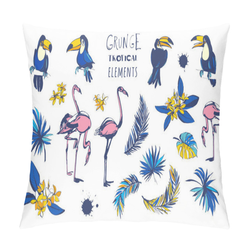 Personality  Tropical Summer Party Design Set Palm Leaves, Tropical Flowers, Birds. Pillow Covers