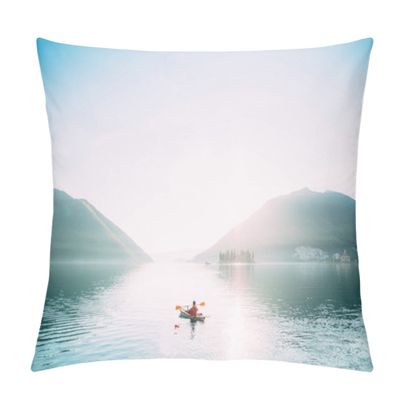 Personality  Kayaks In The Lake. Tourists Kayaking On The Bay Of Kotor, Near Pillow Covers