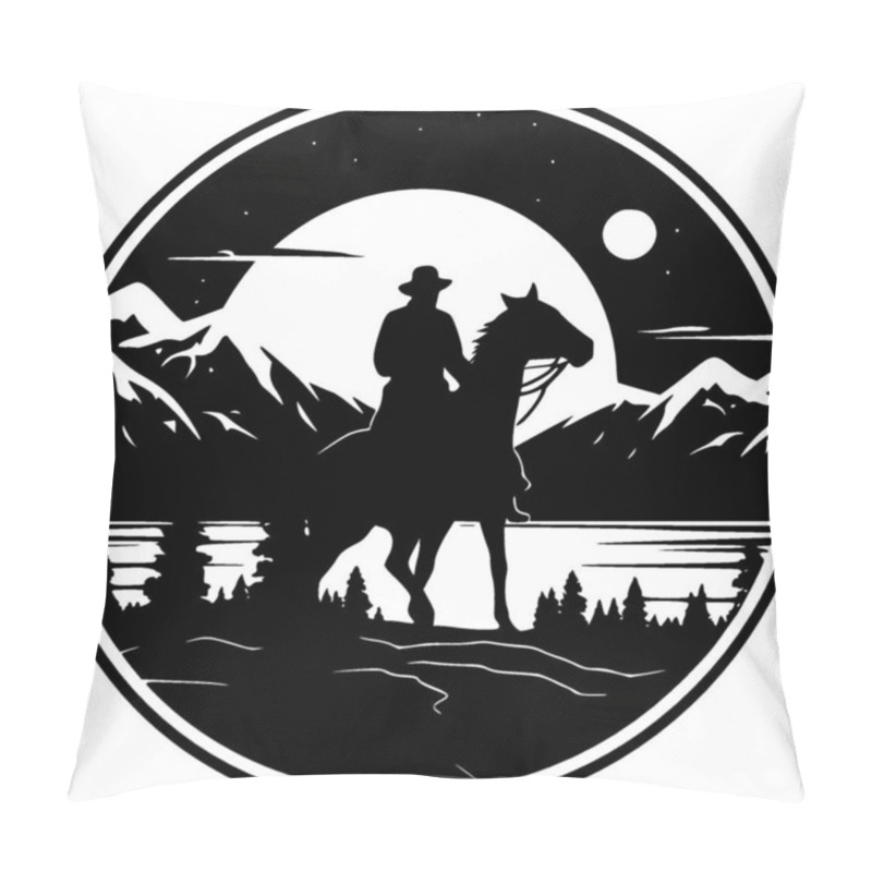 Personality  Western - Black And White Vector Illustration Pillow Covers