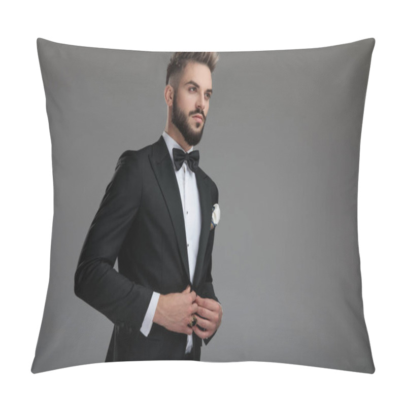 Personality  Serious Looking Groom Unbuttoning His Jacket And Looking Away Pillow Covers