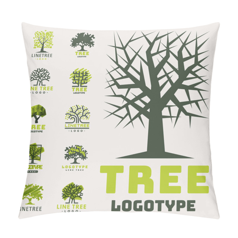 Personality  Tree Outdoor Travel Green Silhouette Forest Badge Coniferous Natural Badge Tops Line Spruce Vector. Pillow Covers