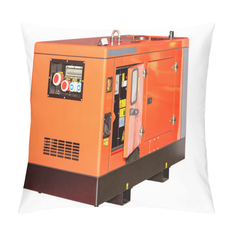 Personality  A Robust Orange Generator Stands On A Construction Site, Showcasing Its Sturdy Design And Control Panel. Ideal For Powering Heavy Machinery, It Exudes Reliability Under Challenging Conditions. Pillow Covers