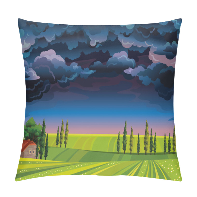 Personality  Stormy Sky And Green Meadow. Pillow Covers