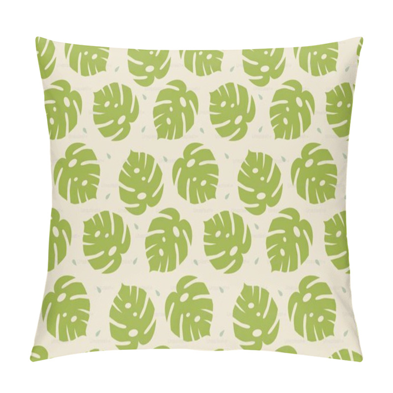 Personality  Vibrant Green Monstera Leaves Pattern On Light Beige Background. Pillow Covers