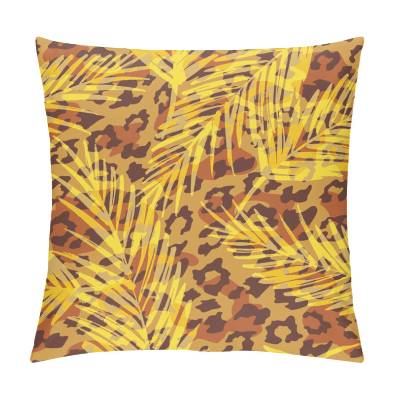 Personality  Seamless Exotic Pattern With Palm Leaves And Animal Pattern . Vector Hand Draw Illustration. Pillow Covers