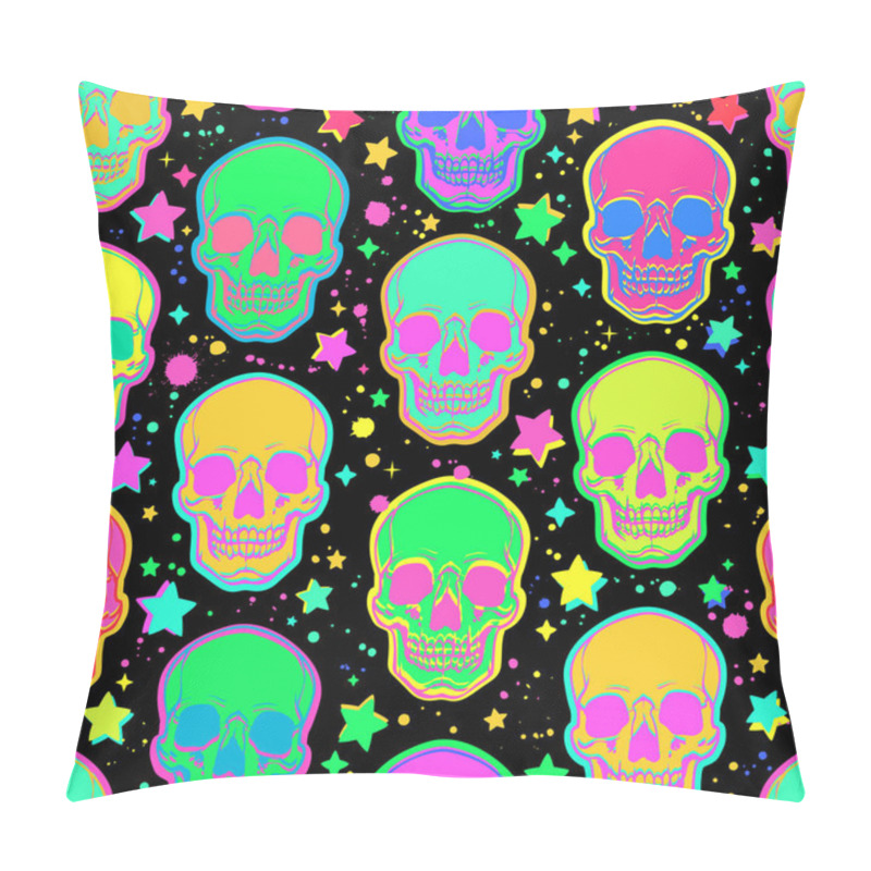 Personality  Bright Psychedelic Skulls On Black Background Pillow Covers