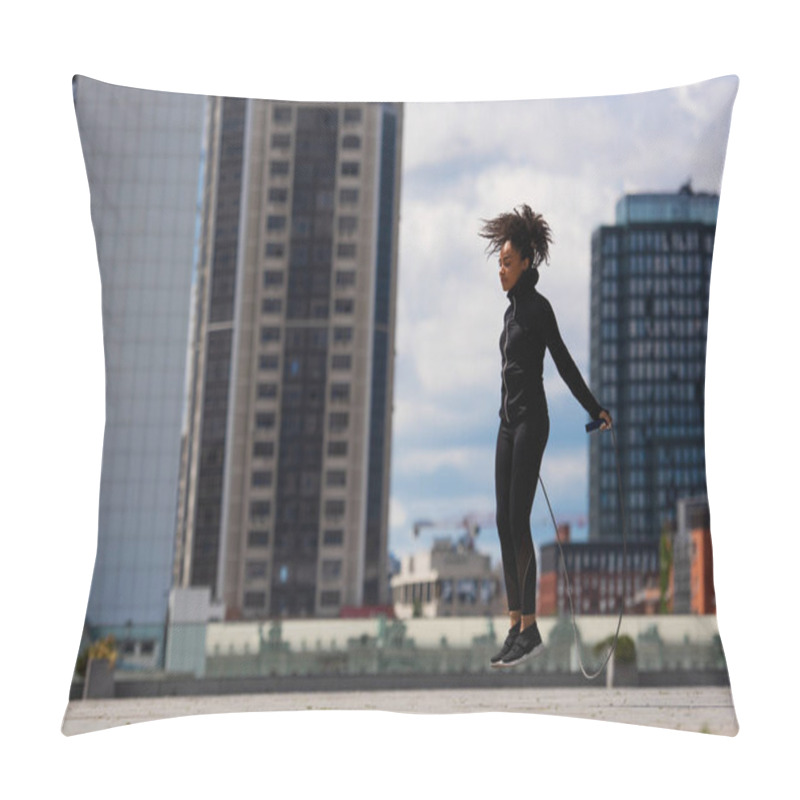 Personality  African American Woman Training With Skipping Rope On Urban Street  Pillow Covers