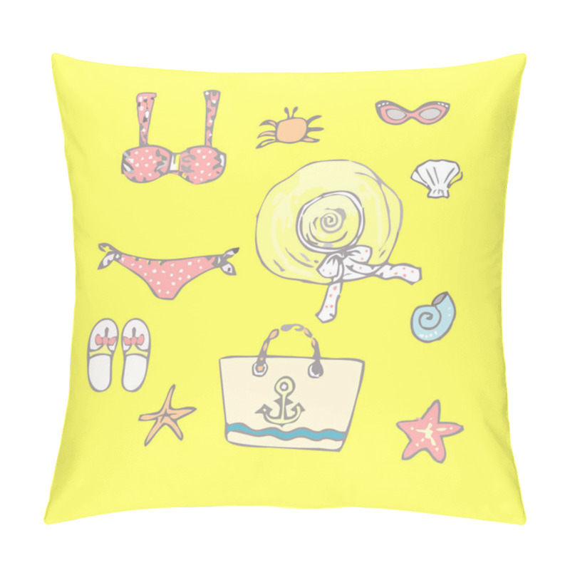 Personality  Vacation Theme Icons: Bikini, Hat, Flip Flops, Bags And Shells Pillow Covers