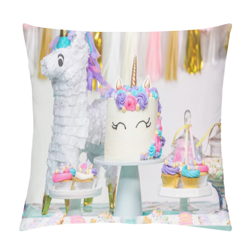 Personality  Little Girl Birthday Party Table With Unicorn Cake, Cupcakes, And Sugaer Cookies. Pillow Covers