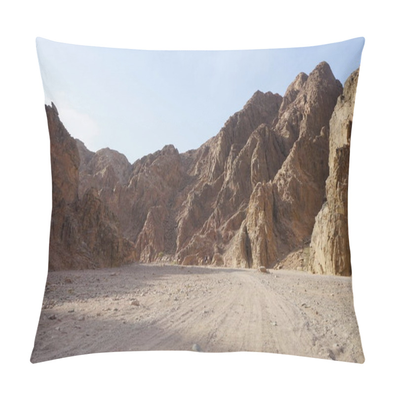 Personality  Camel Caravan With Tourists Goes On The Road In The Vicinity Of Malakot Mountain Oasis Tourist Route. Dahab, South Sinai Governorate, Egypt Pillow Covers