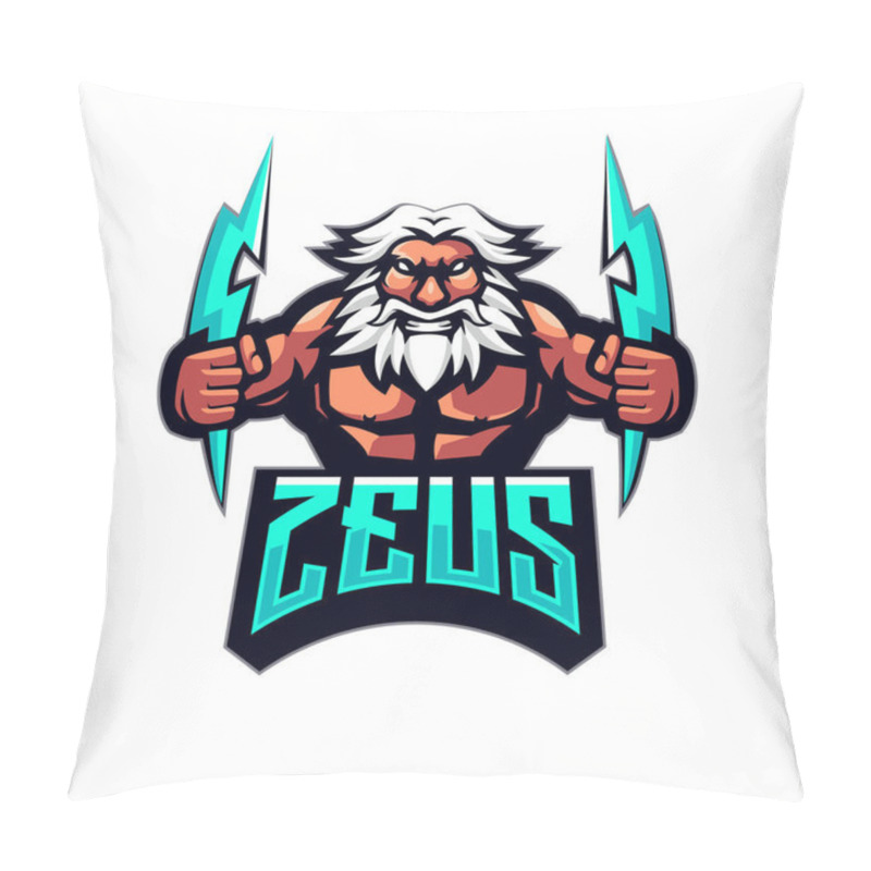 Personality  Zeus Athletic Club Vector Logo Concept Isolated On White Background. Modern Sport Team Mascot Badge Design. Esports Team Logo Template With Greek God Vector Illustration Pillow Covers