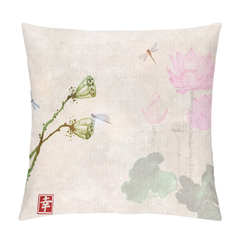 Personality  Lotus Flowers And Blue Dragonflies Pillow Covers