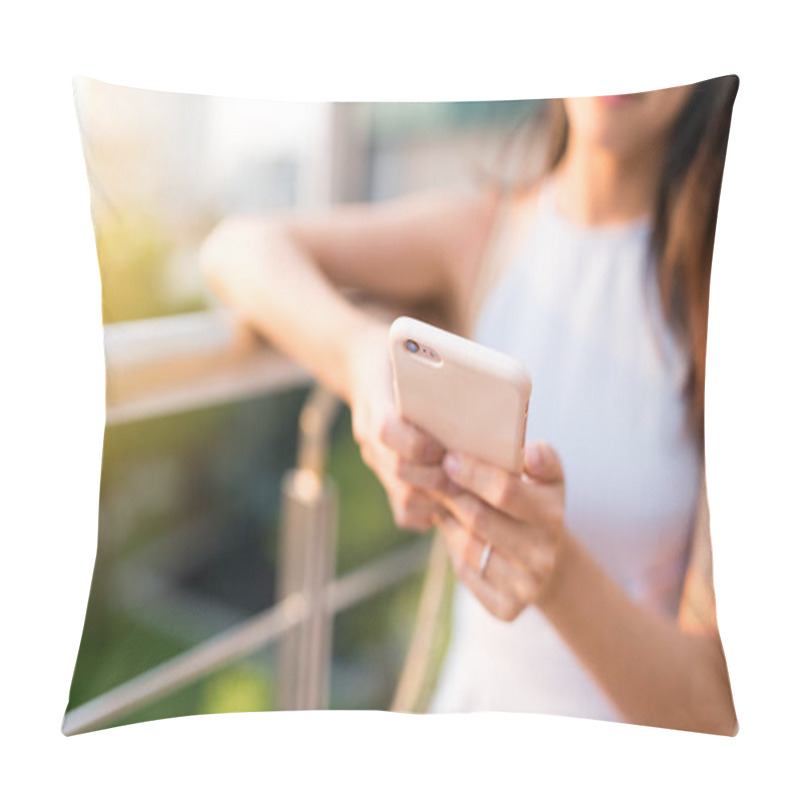 Personality  Woman Using Cellphone Pillow Covers