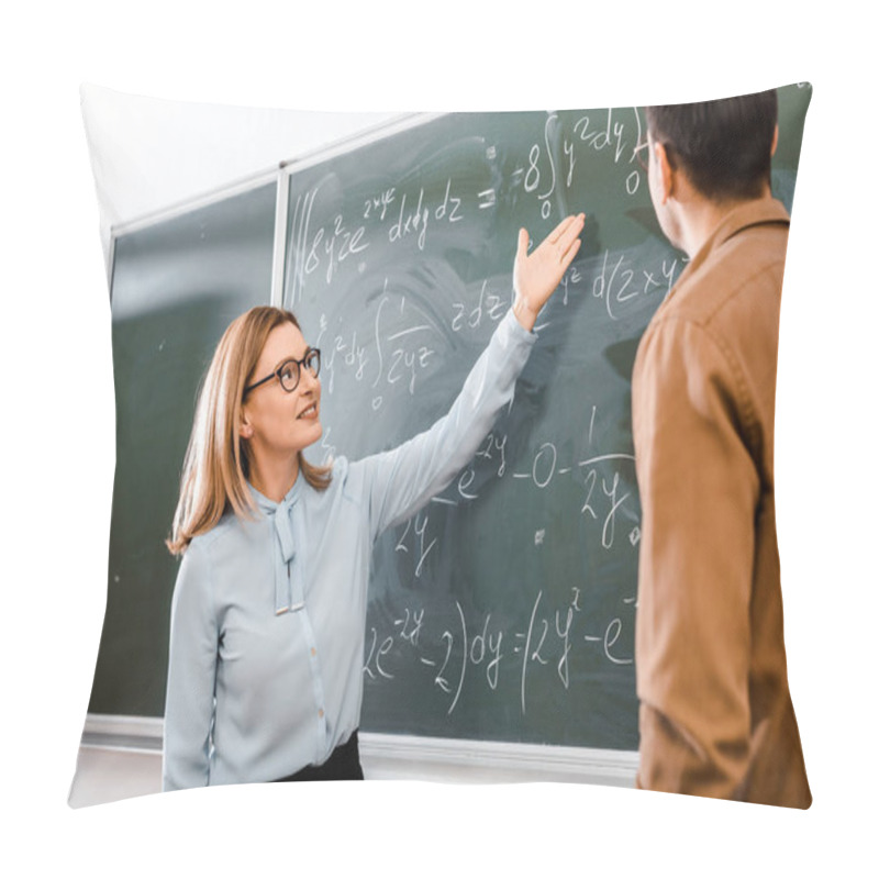 Personality  Female Professor Showing Equations In Classroom  Pillow Covers