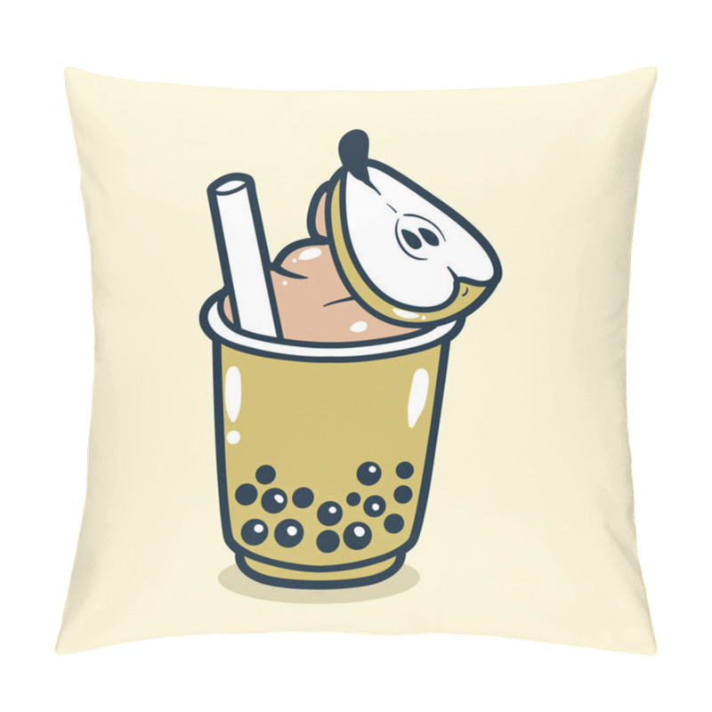 Personality  Bubble Tea Drink With Pears Toping Illustration Pillow Covers